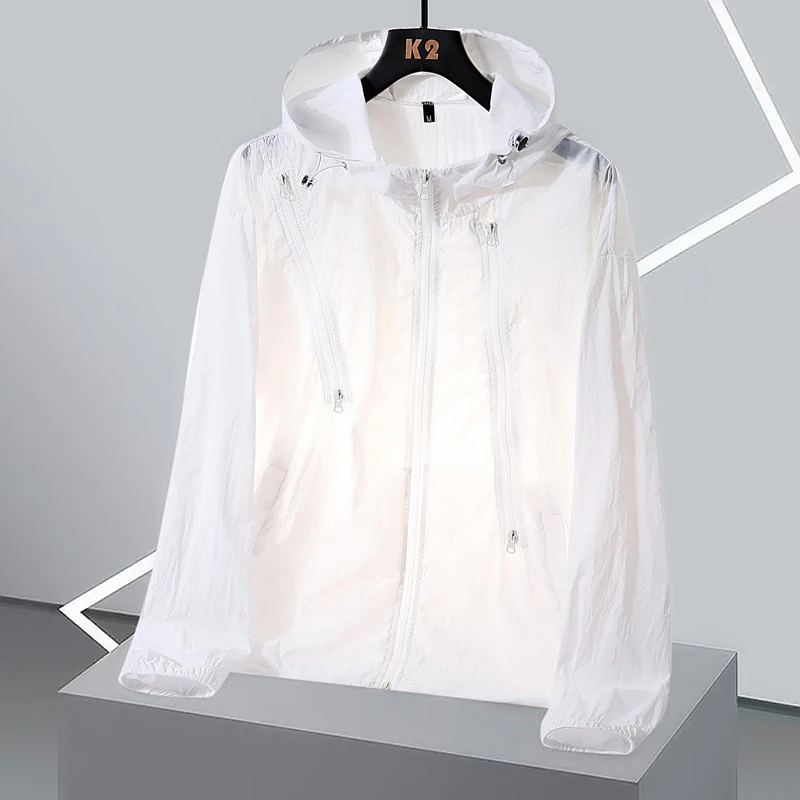 Men Sunscreen Clothing 2024 Summer Anti-UV Skin Coat Ultra-Light Thin Outdoor UPF50+ Sun Proof Hooded Zipper Casual Solid Jacket