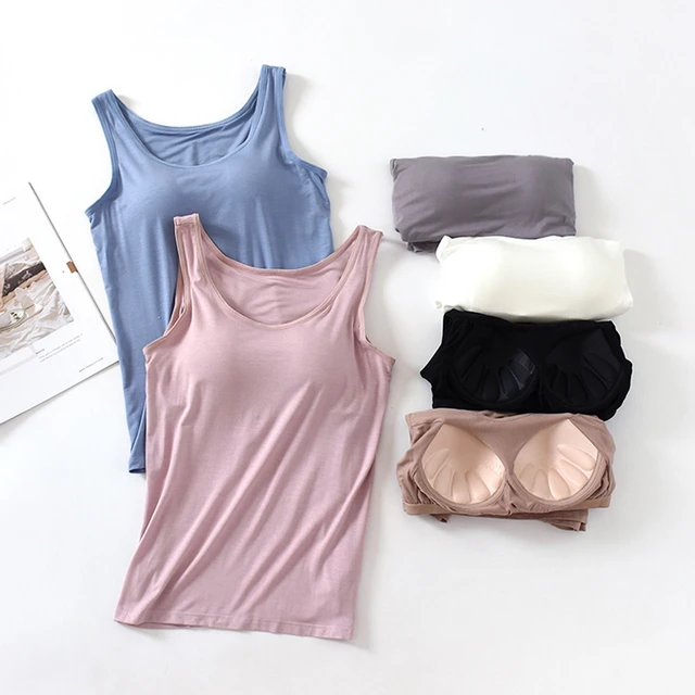 Women Padded Soft Casual Bra Tank Top Women Spaghetti Cami Top Vest Female  Camisole With Built In Bra(pink Xl)