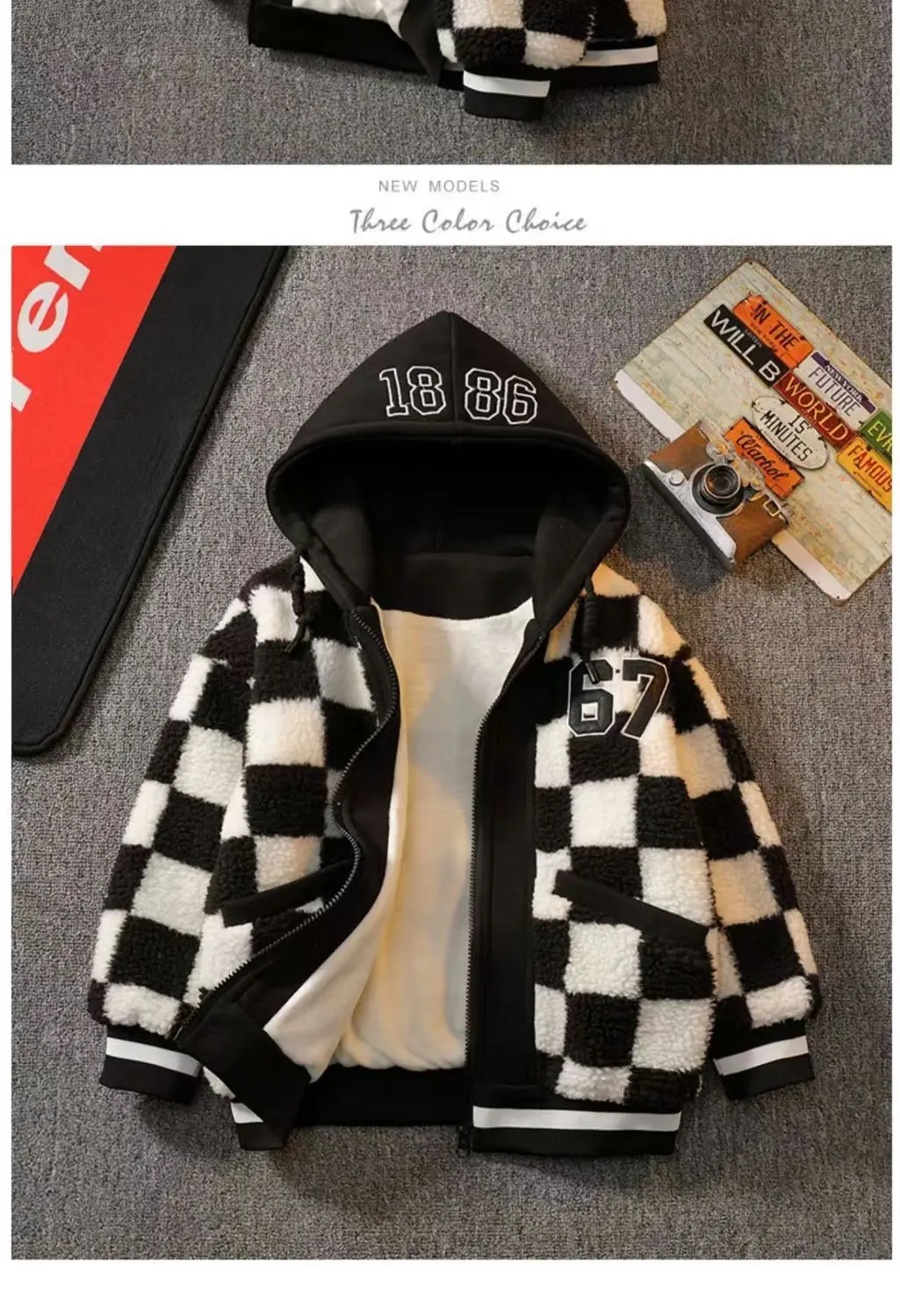 Winter Kids checkerboard Jacket For Boys Coats Lamb Wool Plus Velvet Thick Coats Christmas Costume For Toddler Children Outw children jackets boys woolen coat