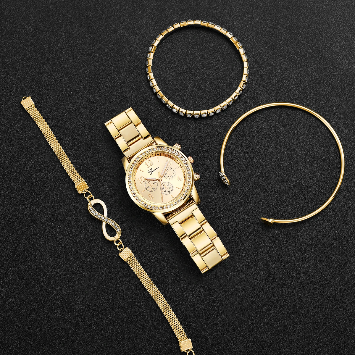 4PCS/Set Fashion Rhinestone Women Watches Luxury Steel Band Ladies Quartz Watch Bracelets Set Reloj Mujer（Without Box） 5