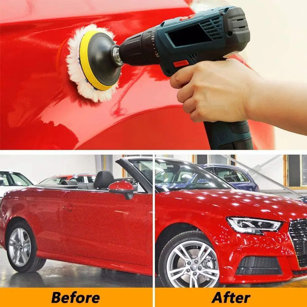 Car Polishing Pad Polish Pad Sponge Set Wool Polishing Pad Wheel Disc Head Kit 3/4/5 Inch Car Polishing Pad for Car Polisher Drill Adapter Car Waxing
