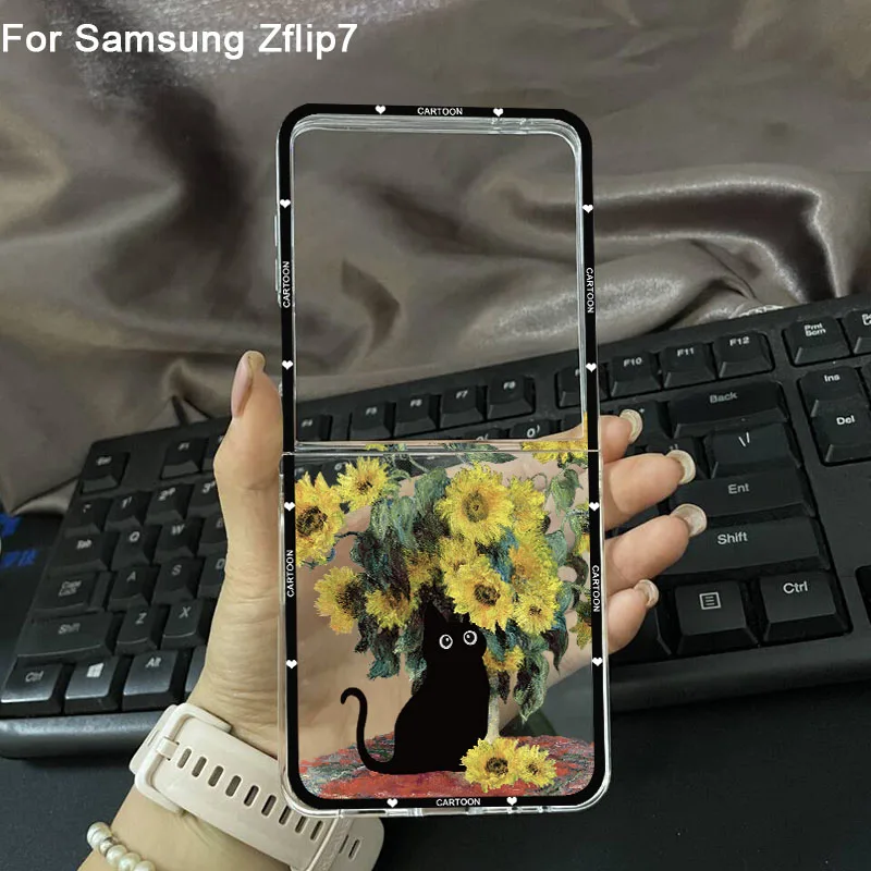 Van Gogh-Inspired Black Cat Transparent Phone Cover with Sunflower Design