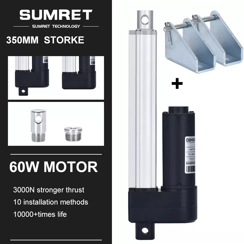 

350mm Stroke Electric Linear Actuator With Bracket DC 12V 24V Motor Push Telescopic Rod 3000N Plastic Gear Window Opener Lift