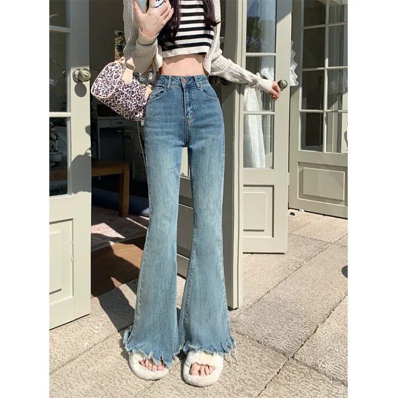

Sevenmoon Korean Design Women Cotton Jeans High Waist Casual Slim Long Pants Elastic Waist High Street Wear Fashion