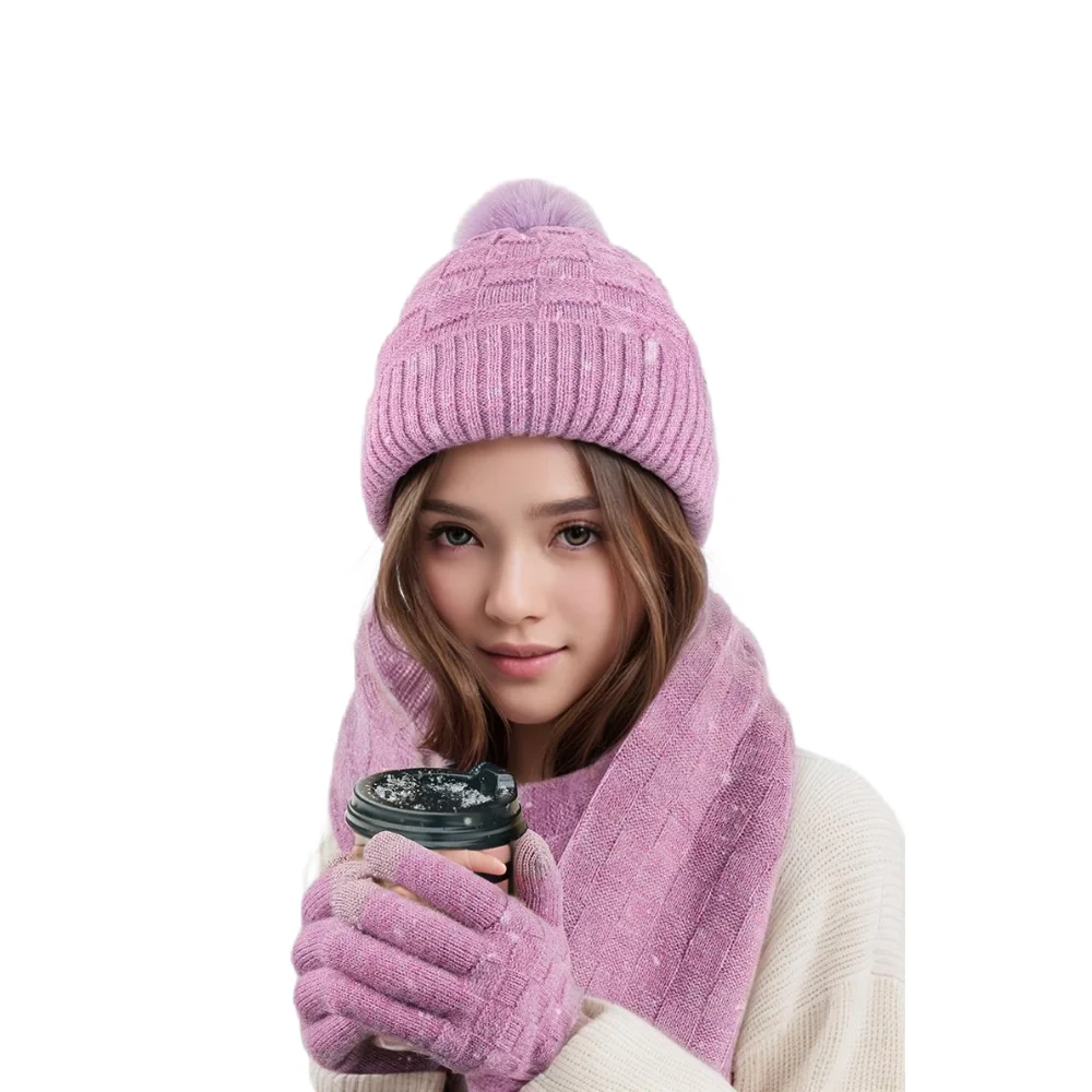 Winter clothes casual keep warm fur glove thickening hat set children Neck scarf