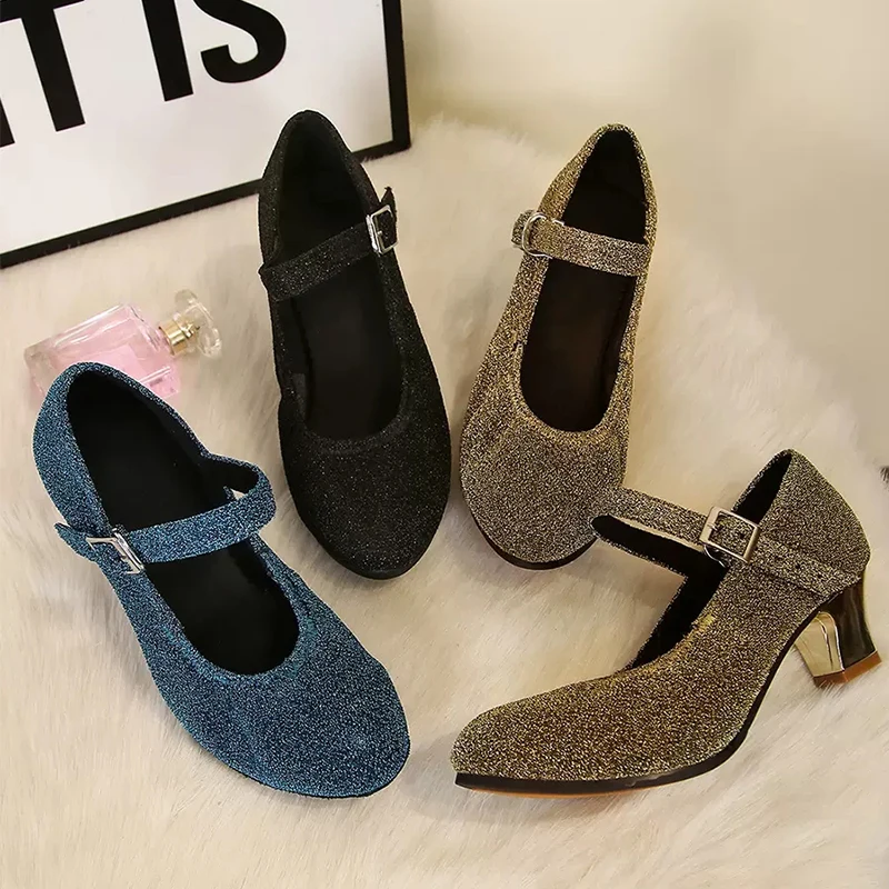 Latin dance shoes adult women gold heels ballroom dancing shoes modern sneakers Shiny comfortable dance shoes