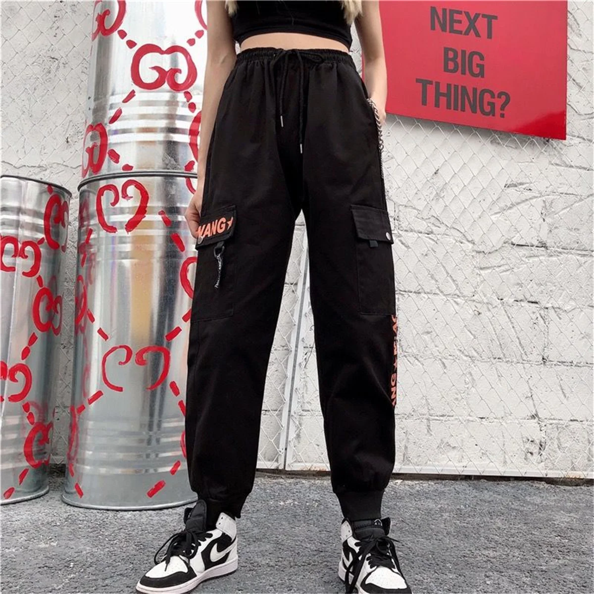 Black Fashion Korea Cargo Pants Women High Waist Baggy Tactical Sweatpants Fashion Hip Hop Harajuku Joggers Trousers Female