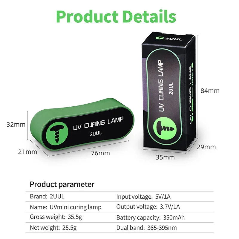 2UUL SC08 Dual Band Mini UV Curing Lamp - 365-395nm, Wireless, Fast & Efficient Compact, wireless UV curing lamp for shadowless glue and UV optical glue applications, emitting dual band UV light at 365-395nm. Compact, wireless UV curing lamp for shadowless glue and UV optical glue applications, emitting dual band UV light at 365-395nm. Sa82d84b767bf4e589f9f5ea1bc6c66f7a -