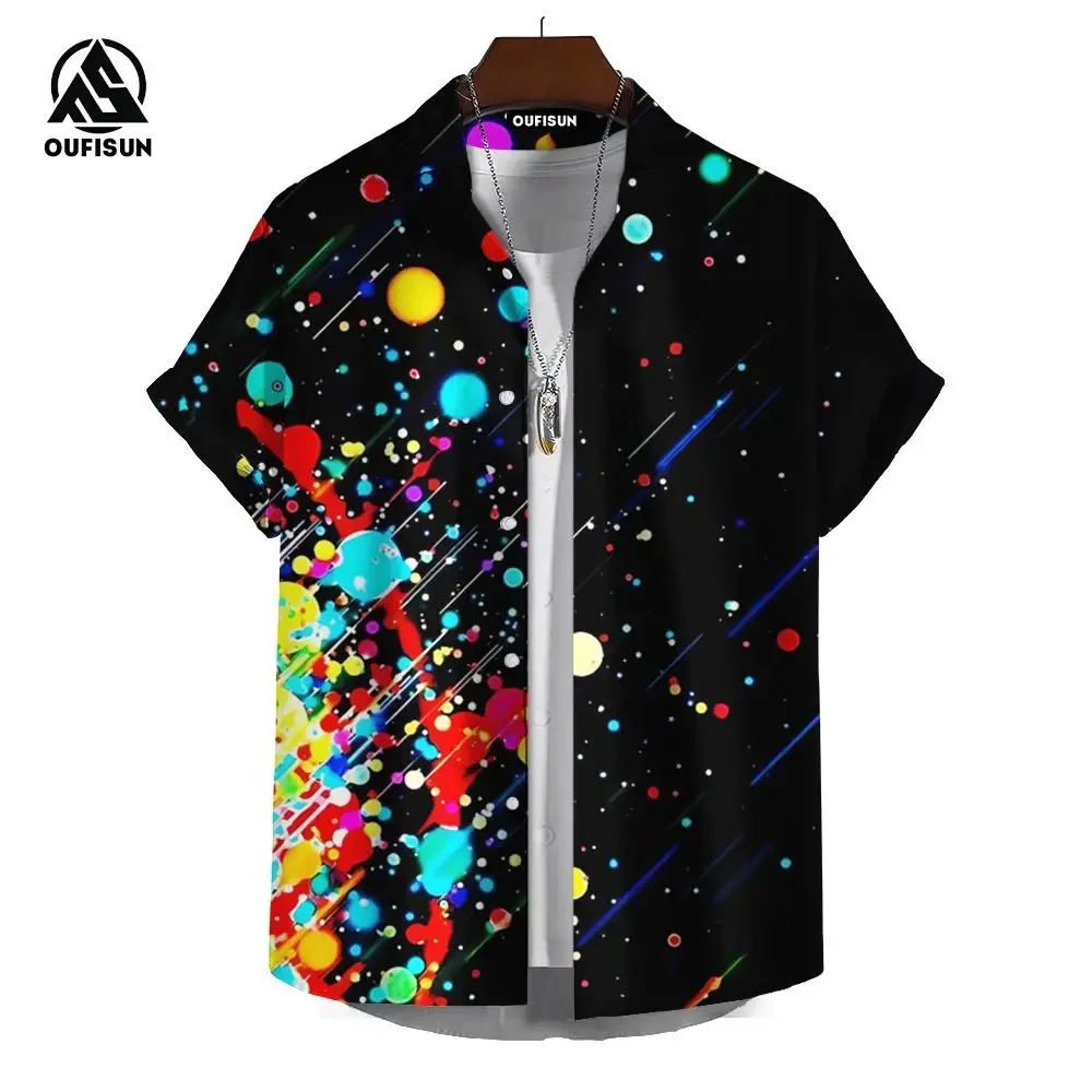 2024 Hip Hop Men's Hawaiian Shirts Oversized Short Sleeve Tops Graffiti Print Clothing Resort Casual For Male Shirts 5XL Tees 4