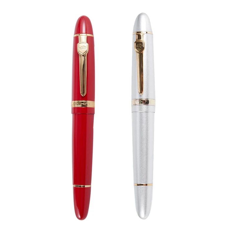 

2X JINHAO 159 18KGP 0.7Mm Medium Broad Nib Fountain Pen Free Office Fountain Pen With A Box, Red & Silver