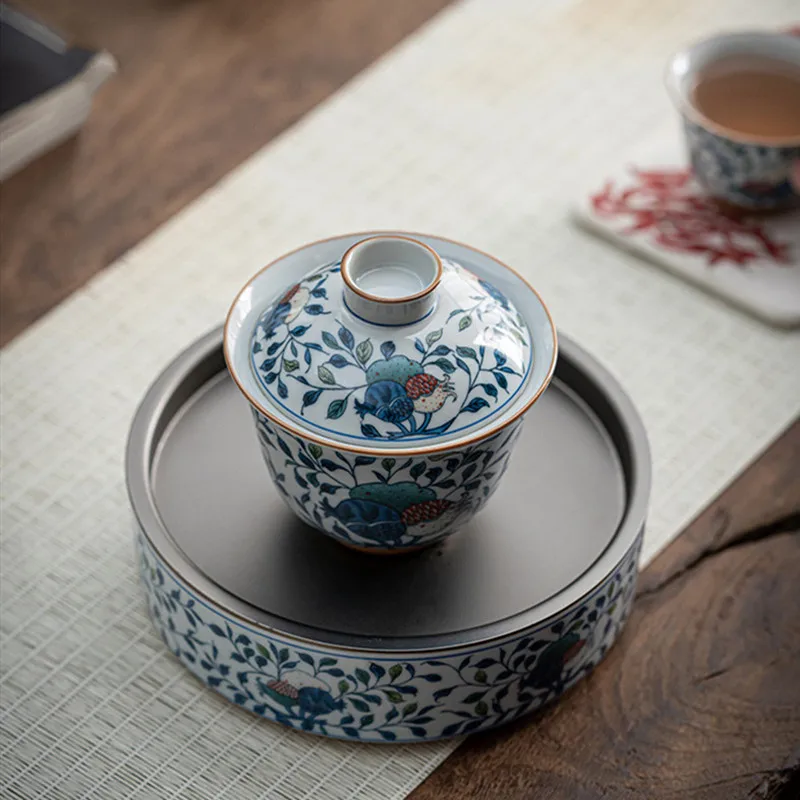 Chinese Blue and White Ceramic Gaiwan Pot Bearing Handmade Tea Bowl Teacup Beauty Tea Infuser Portable Household Teaware