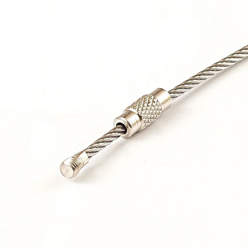 5PCS 304 Stainless Steel Wire Rope  Ring with Lock  Rope Circle Ring Thinckness 1.5mm 2mm  Key Circle Ring Hanging Tag Pendant