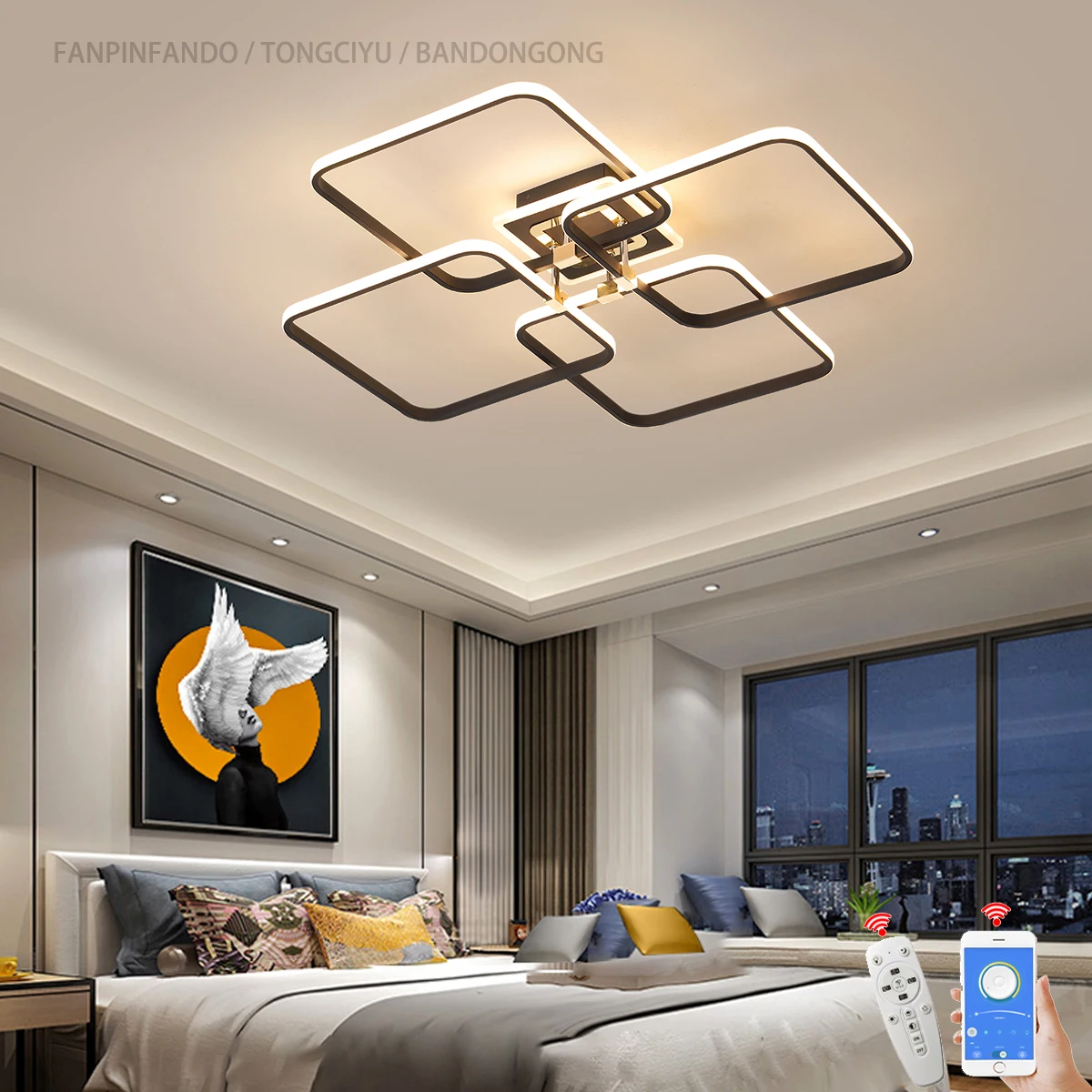 

modern ceiling lamp led ceiling light for living room bedroom led chandeliers black Square body APP/Remote control lustres