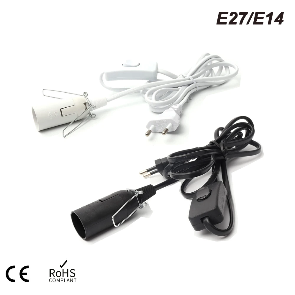 1.8m EU Power Cord Cable E14 E27 Socket Lamp Base With Switch Wire For Pendant LED Bulb E14 Hanglamp Suspension Holder