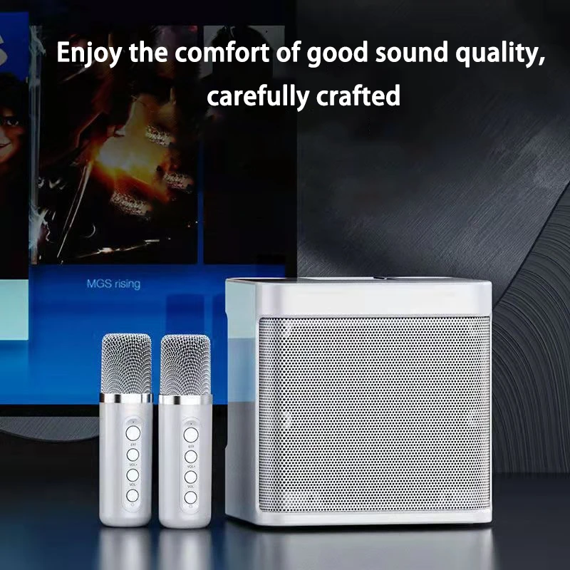 듀얼 무선 마이크 블루투스 스피커, 모바일 무선 노래방 스피커, 무선 스테레오 블랙 스피커 세트 