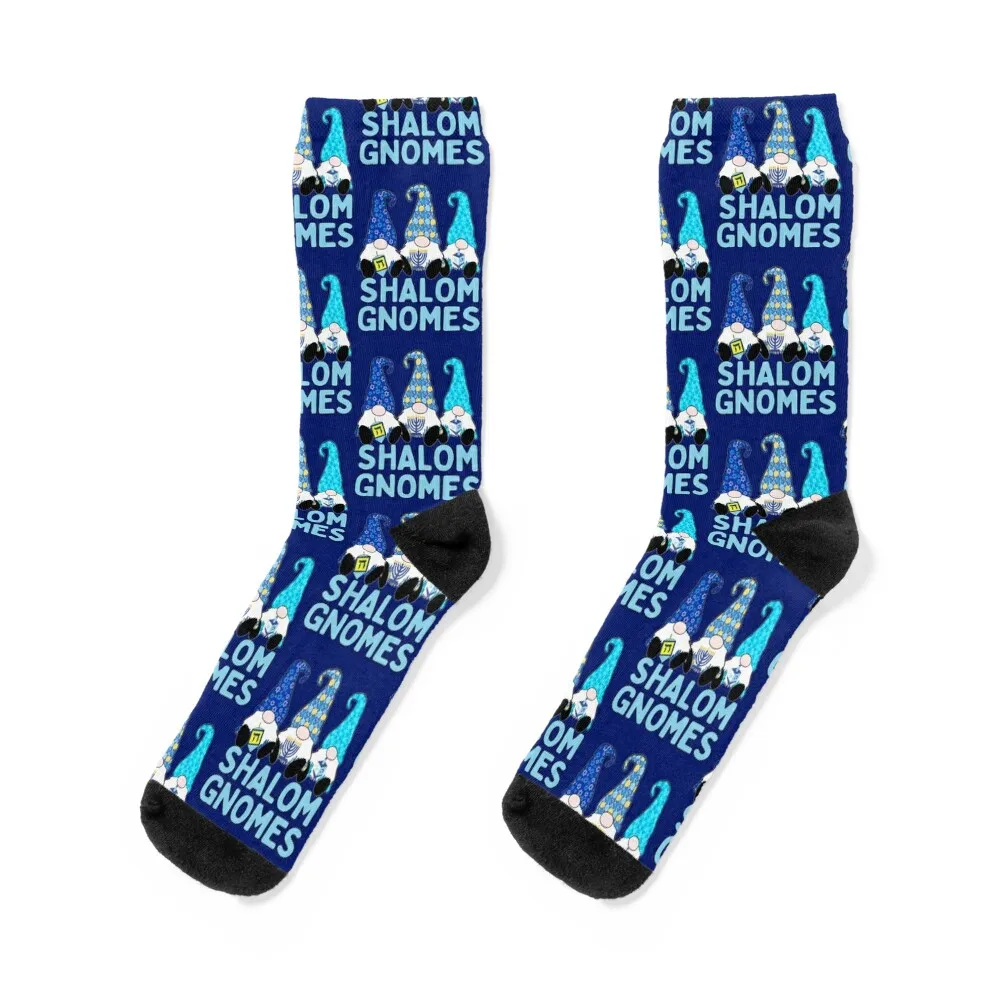 

Shalom Gnome 3 Hanukkah Gnomes Elves Cute Blue Dreidel Hats Socks football Christmas cool Socks Men Women's