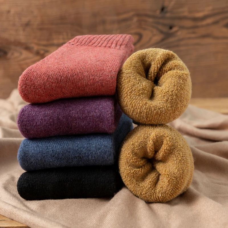 3 Pair Winter Women'S Thick Warm Wool Socks Solid Color Fashion Casual Cashmere Socks