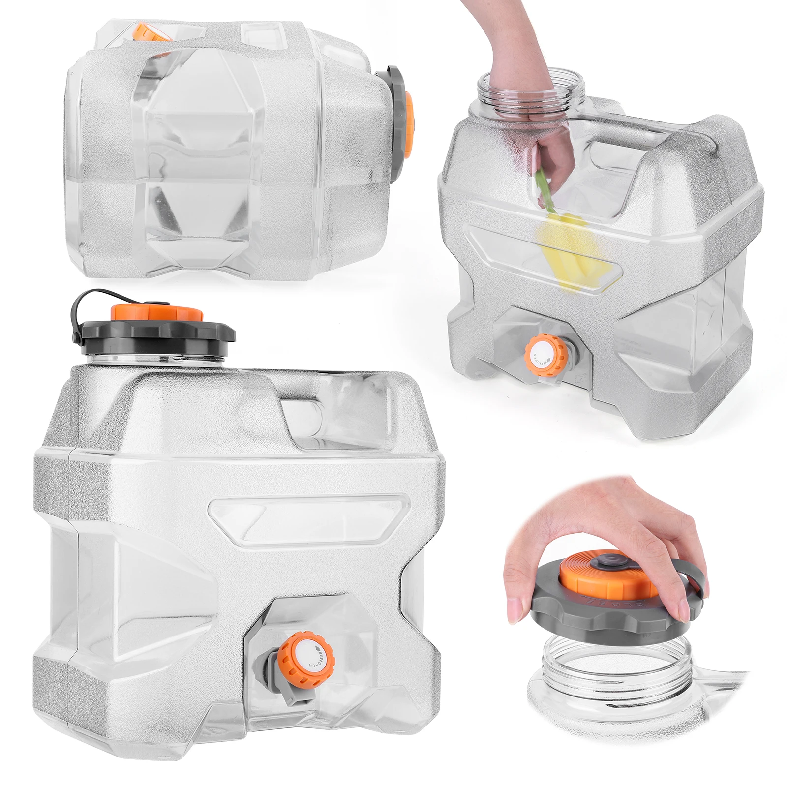 12L Water Container Clear Gray Emergency Water Storage with Spigot Portable Water Tank for Outdoor Hiking Camping Home Use