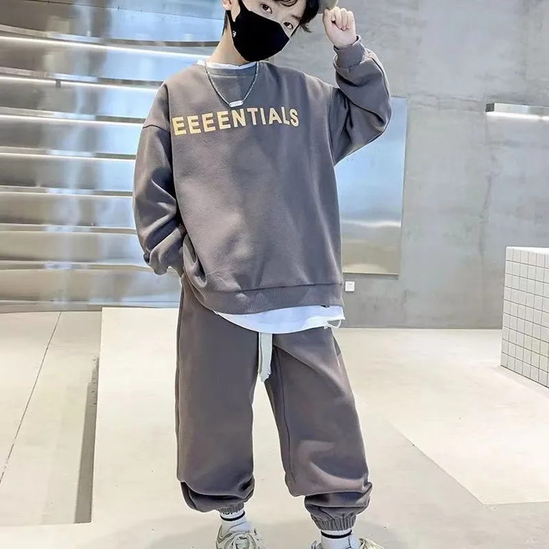 

2023 Boys Causal Sets Letter Print Long Sleeved Top Loose Cuffed Drawstring Pants Two Pieces Spring Autumn Korean 4-15 Yrs