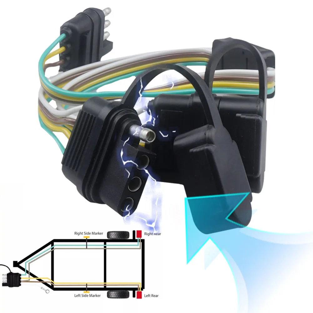 4 Pin Trailer Wiring Harness Trailer Hitch Wiring Cable Tow Harness Flat for Rewiring Light RV Boat