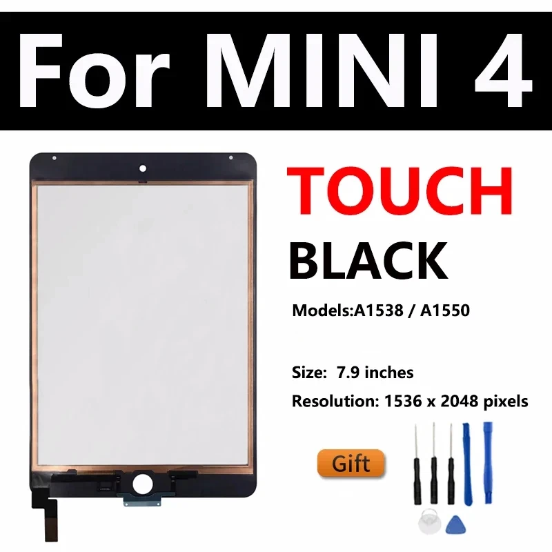 Screen Replacement For IPad Mini 4 A1538 A1550 7.9 inch LCD Display Touch Screen Digitizer Assembly, Tablet Front Panel & LCD Display Repair, with Free Tools Tempered Glss, Without Home Button
