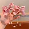 Sweet Princess Style Pink Pearls Chain Bow Hair Clip Women Children's Cute Back Head Hairpins Hair Clips Girls Hair Accessories 4