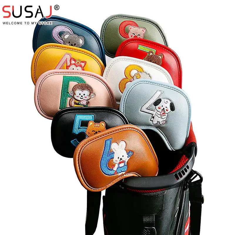 

9Pcs Portable PU Golf Club Iron Head Covers Protector Golfs Head Cover Set Golf Accessories Golf Putter Cover Golf Headcover