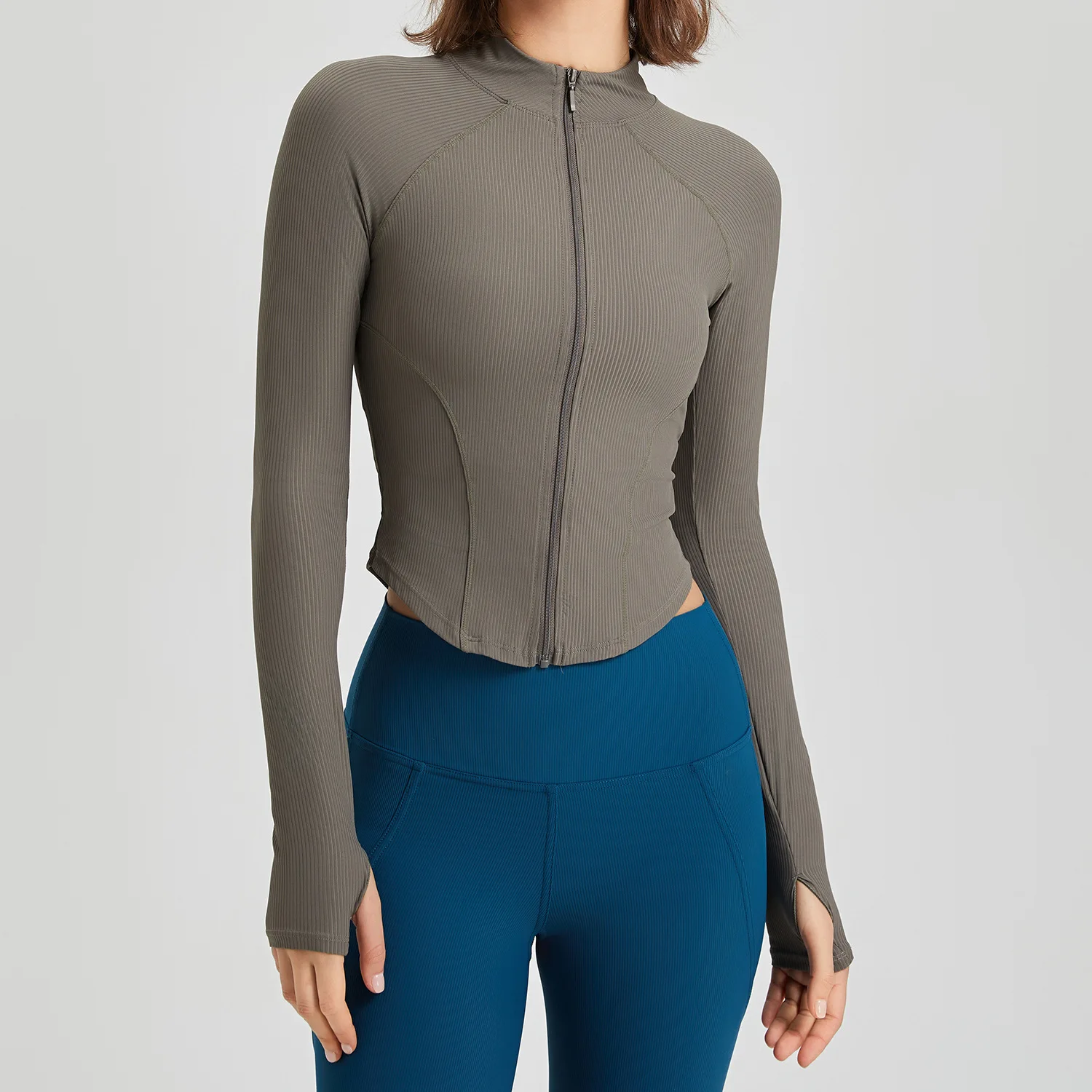 Mileegirl Front Zip Sports Jacket for Women, Long Sleeve Sports Yoga Shirts, Tight Gym Fitness Shirts Ribbed Workout running Top