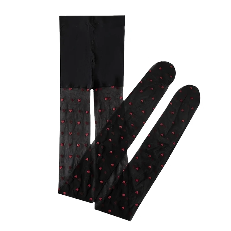 Sexy Black Stockings Women Heart Tights Small Stockings Thin Vintage Faux Tattoo Thigh Sheer Pantyhose Female Elastic Hosiery