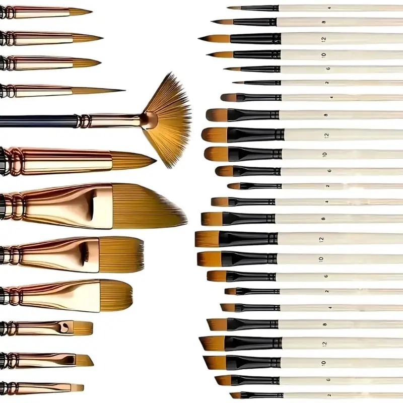 36Pcs 나무 손잡이 그림 브러시 예술가 초보자를위한 부드러운 나일론 Bristles 페인트 브러시 오일 수채화 아크릴 그림 D2RC