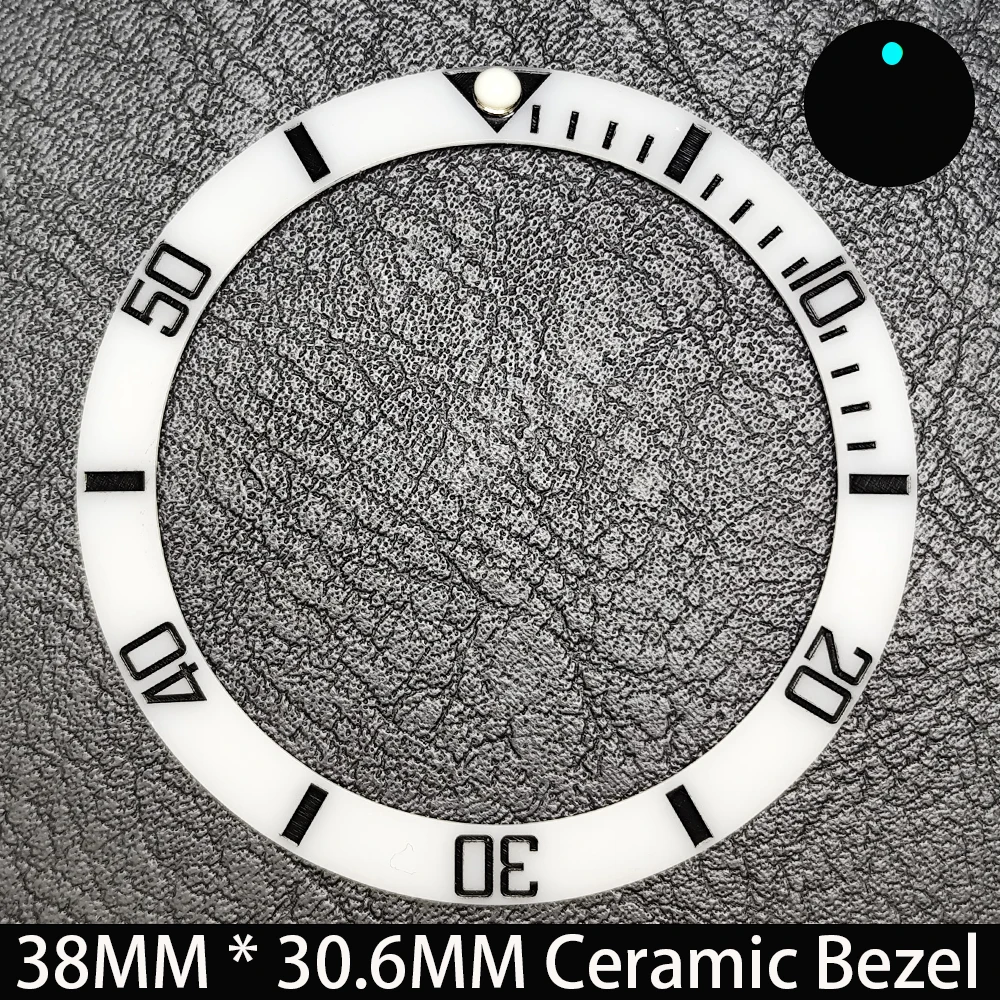 Elegant Blue Luminous Bezel GMT and Diving Watch Insert, Sloping 38mm x 30.6mm Ceramic/Aluminum