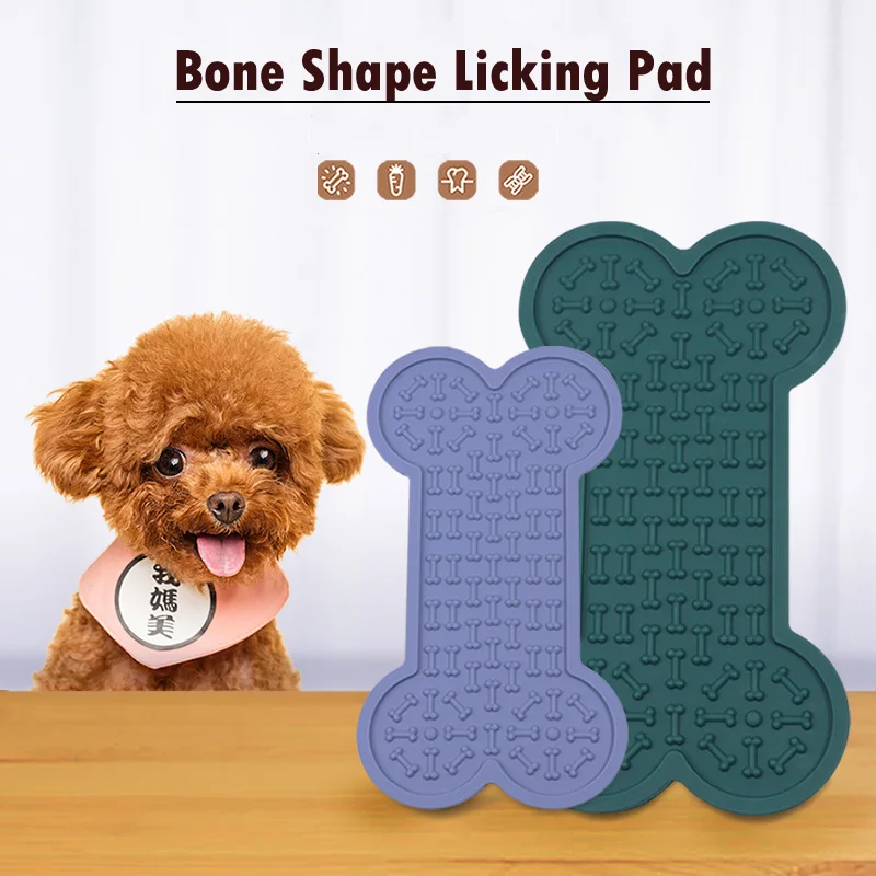 Bone Shaped Pet Dog Slow Feeders Lick Mat, Boredom Anxiety Reducer Fun