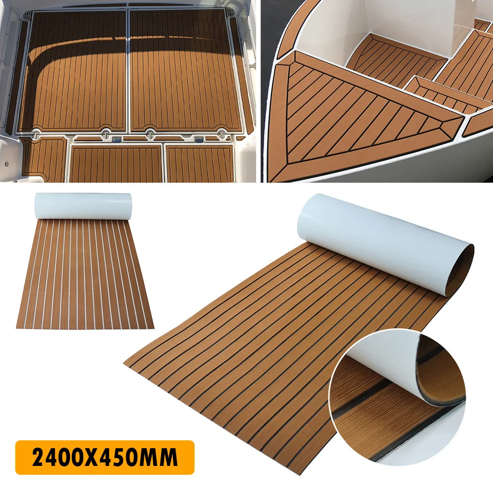 

2.4m Self-Adhesive EVA Foam Boat Marine Flooring Faux Teak Decking Sheet Striped Yacht Mat 8 Styles Brown Gray Gold Black