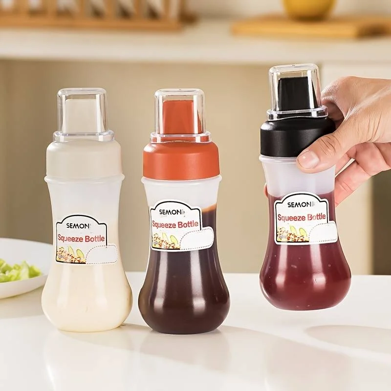 Squeeze Sauce Bottle 1/2/3pcs Leak Proof Refillable Condiment Container For Salad Ketchup Honey Jam Kitchen