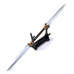 Symmetrical Zinc Alloy Twinblade Relic - Dark Fantasy Dexterity Blade Prop Collectible Gift (With Display Stand)