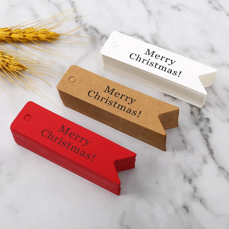 

Merry Christmas Baking Gift Packaging Label Kraft Paper White Red Cardboard Gift Tags With Merry Letter For Arts Craft Christmas