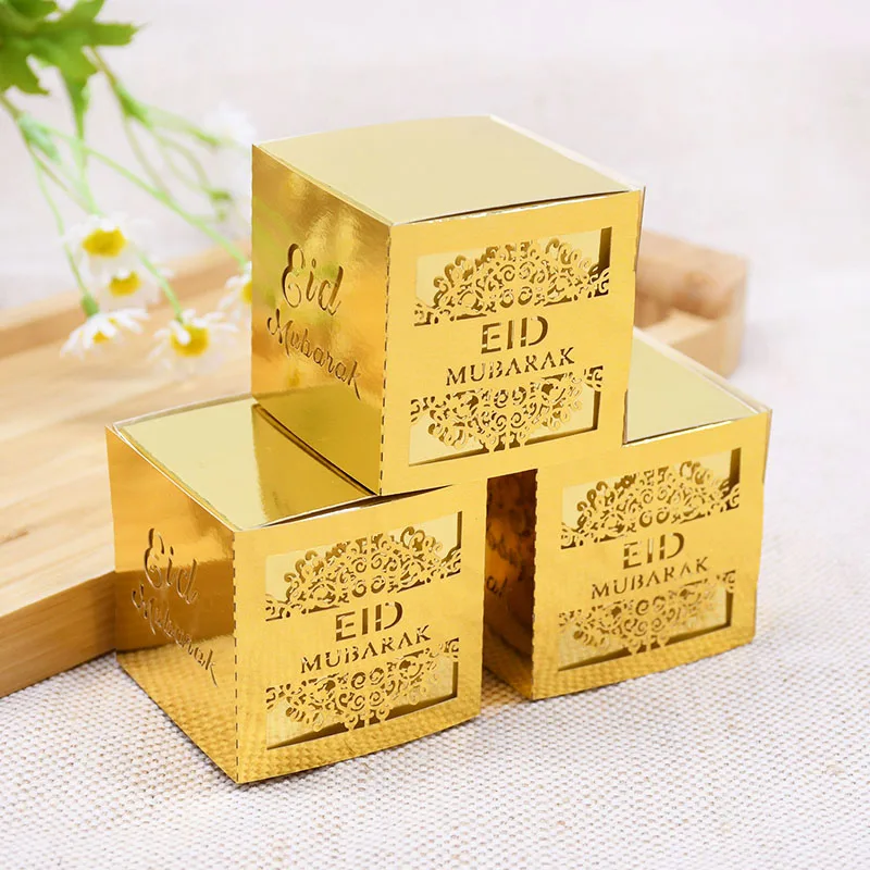 5/10pcs Eid Mubarak Chocolate Candy Box Ramadan Kareem Favor Gift Box Islamic Muslim Festival Happy Al-Fitr Eid Party Supplies