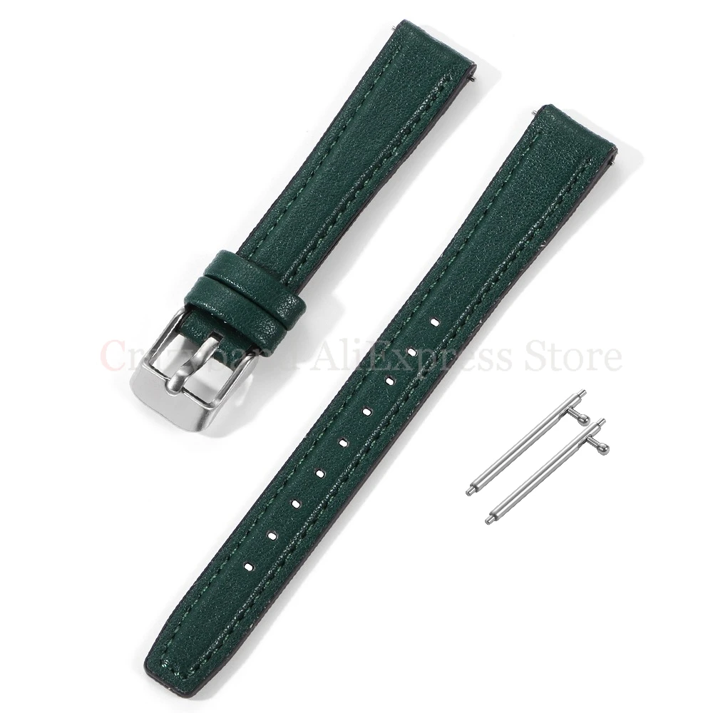 Elegant Thin Cowhide Leather and Silicone Watch Strap - Slim Women's Bracelet