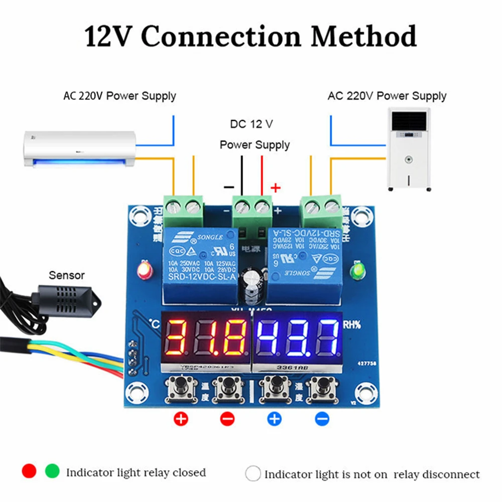 XH-M452 Digital Temperature & Humidity Controller DC 12V Home Temperature Humidity Controller Regulator Thermometer Hygrometer