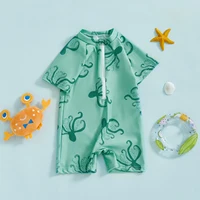 MISOWMNJOY Summer Children Boys Rash Guard Swimsuit Cute Octopus Print Zip Up Short Sleeve Baby Boys Swimwear Bathing Suit 2