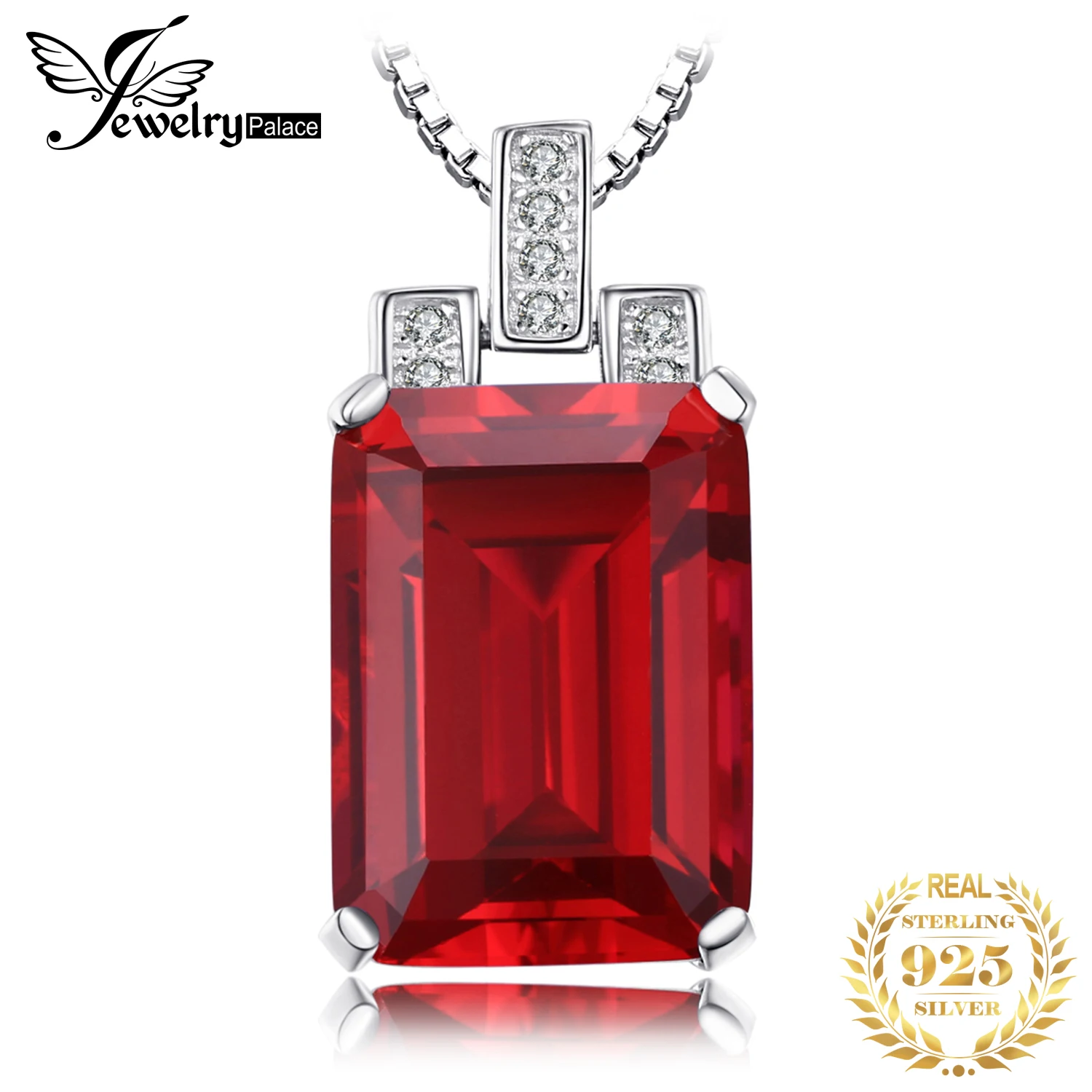 JewelryPalace 9ct Created Red Ruby 925 Sterling Silver Pendant Necklace for Women Engagement Party Jewelry Fashion Gift No Chain