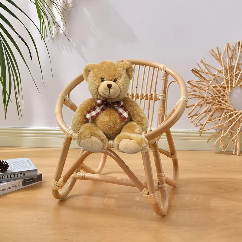 INS Children's Rattan Chair, Indonesian Plant Fiber Seat, Photography Studio Baby Chair, Handwoven Round Stool, Bohemian Style