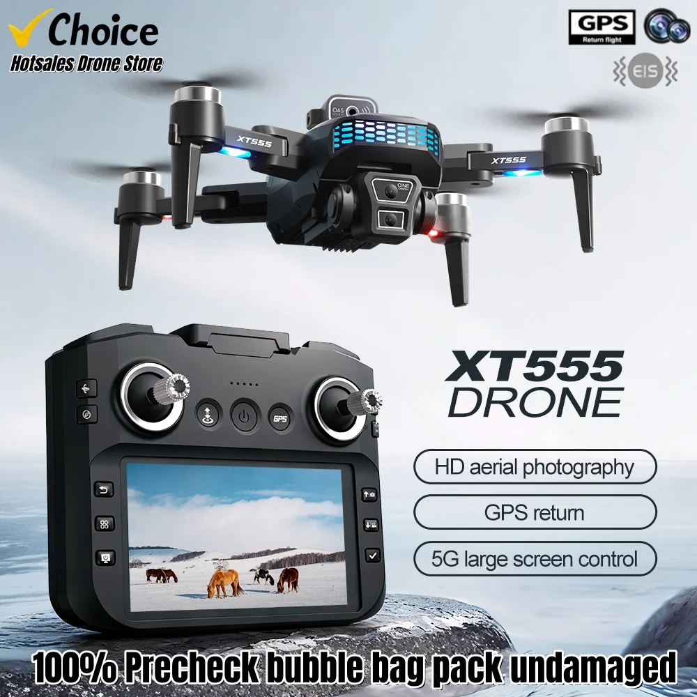 Nuovo Drone GPS XT555 con Schermo sul Telecomando, Motore Brushless, Fotografia Aerea ad Alta Definizione, Velivolo con Posizionamento Intelligente