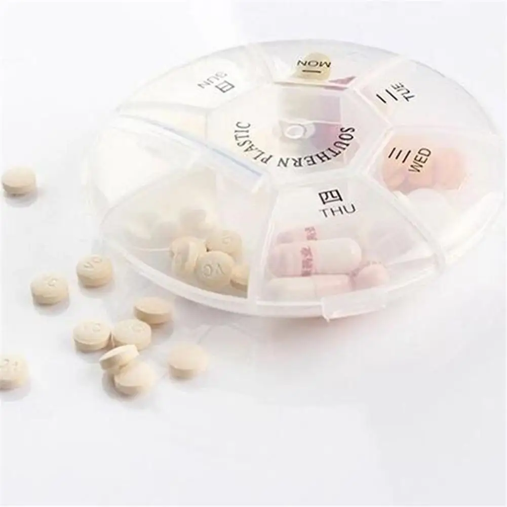 Tragbare wöchentliche Pillendose mit 7 Fächern, Aufbewahrungskoffer, Pillenetui, Behälter, tragbar, transparent, Mini-Medizin-Organizer, Tablet-Spender – Detail 1