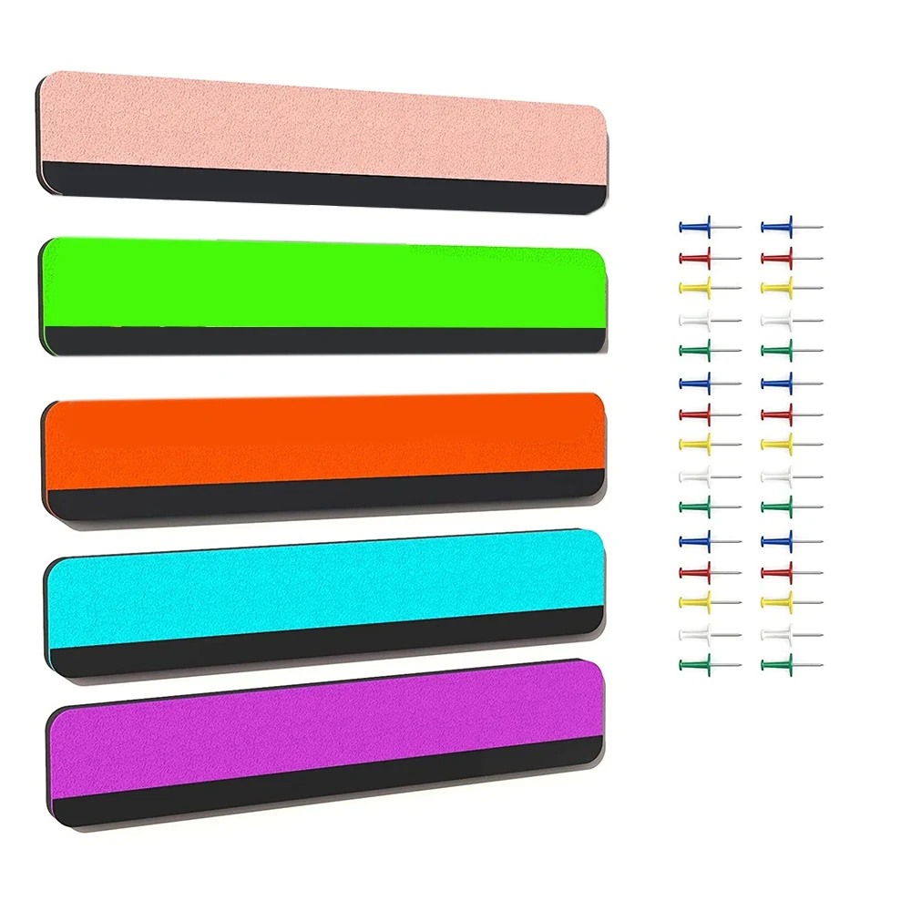 

5 Pack Color Combo Bulletin Board Strips Thick Adhesive Backed Magnetic Bulletin Bars for Home Office Memo Cork Board