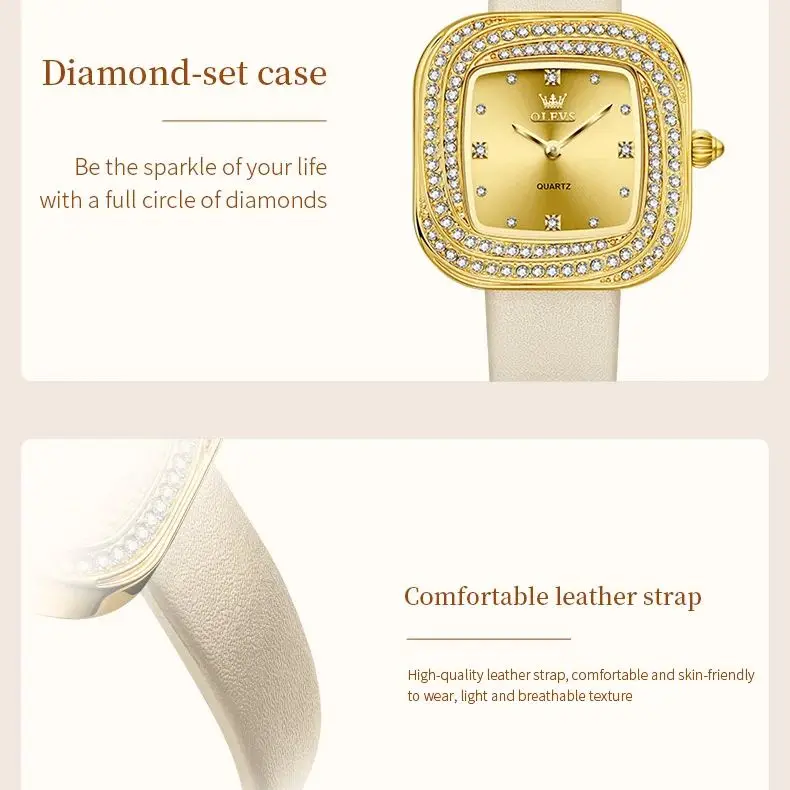 OLEVS 5512 Women Watch Luxury Diamond Square Dial Elegant Comfortable Waterproof Leather Strap Fashion Brand Women Quartz Watch 5