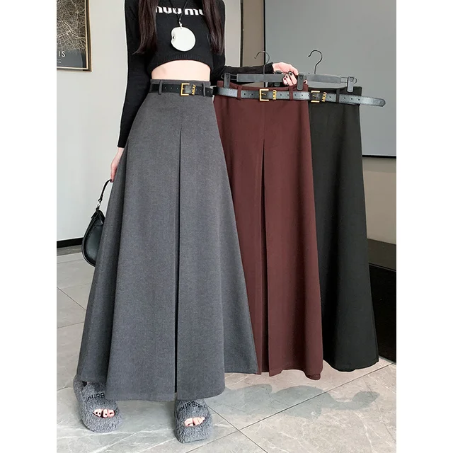 High-Grade Woolen Skirt Women2024Autumn and Winter New Cover High WaistaLine Skirt Slimming Mid-Length Woolen Skirt 1