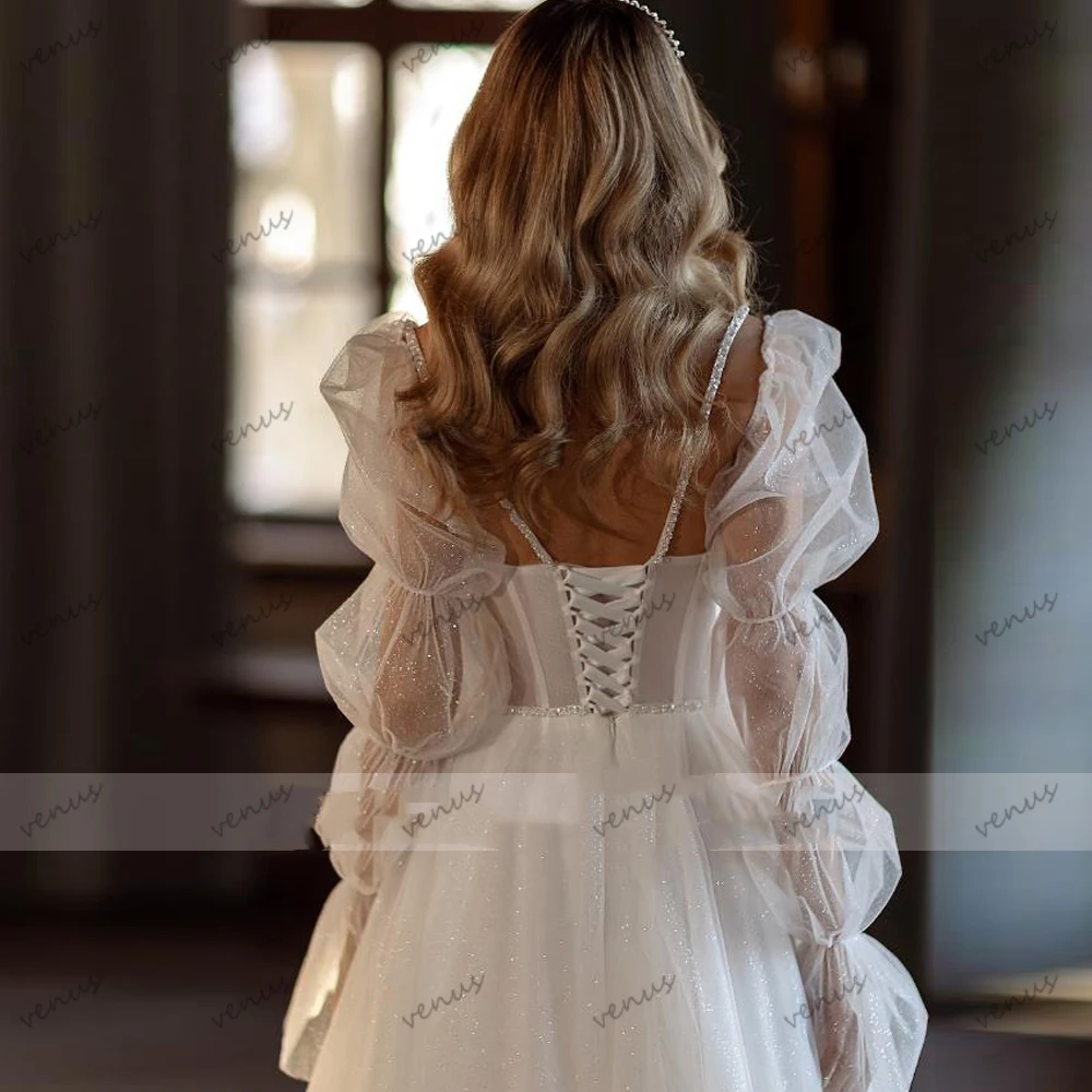 Vintage Wedding Dresses A-Line Tulle Bridal Gowns Long Puff Sleeves Robes Floor Length Classic Vestidos De Novia Customized 2025 4