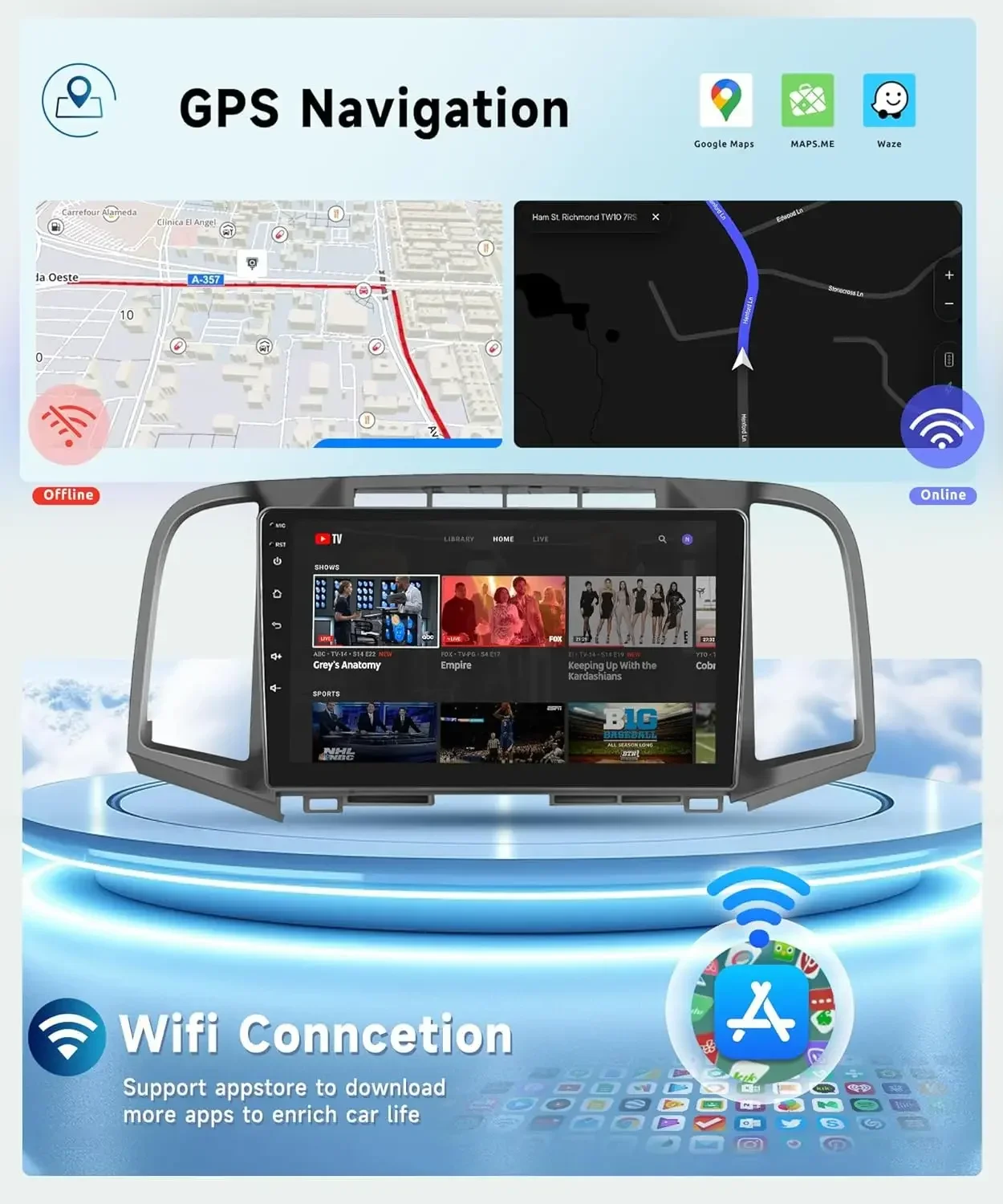 Wireless CarPlay Android Auto 9 Inch Touch Screen GPS Head Unit