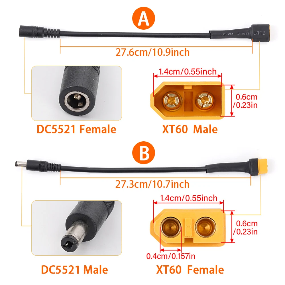 Power Cable Adaptor Solar Connection Line XT60 Male/Female Connector To DC5521 18AWG for Car Battery Charging Adapter Cables